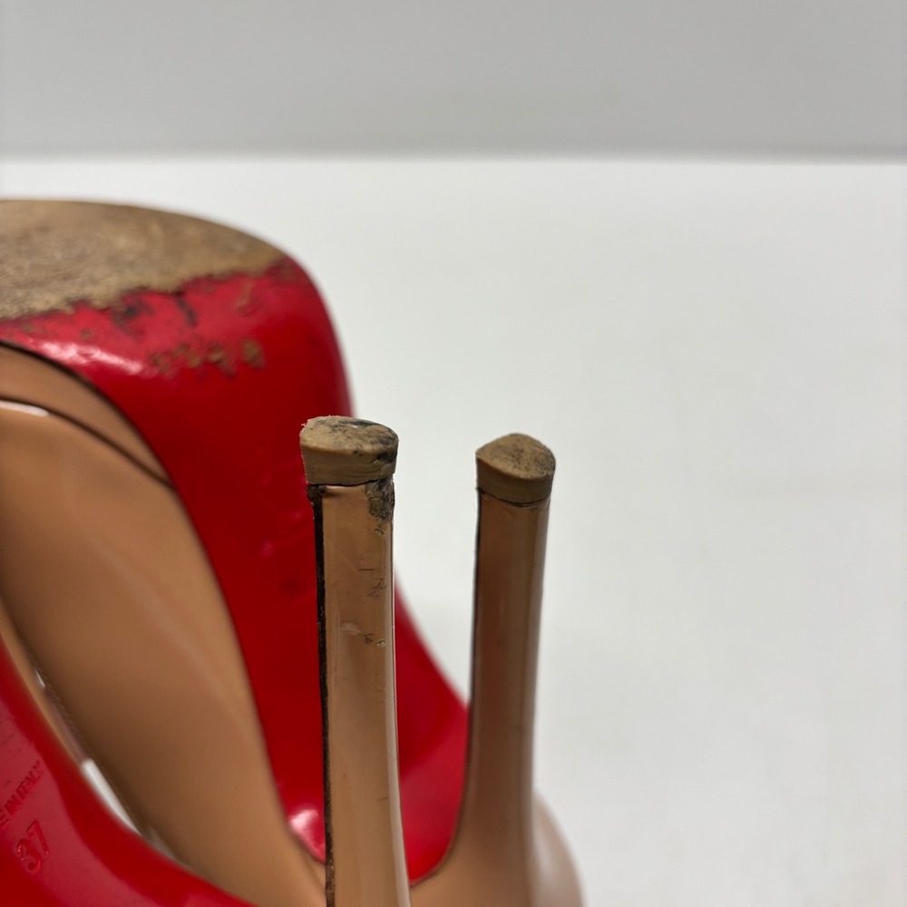 Christian Louboutin Patent Leather Pumps Womens 37 Nude Platform Red Bottoms - Picture 15 of 16